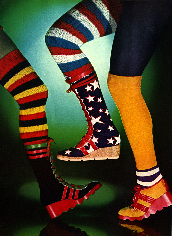 All footwear by Moya Bowler. Tights by Mary Quant. Socks by Mary Quant and Mr Freedom