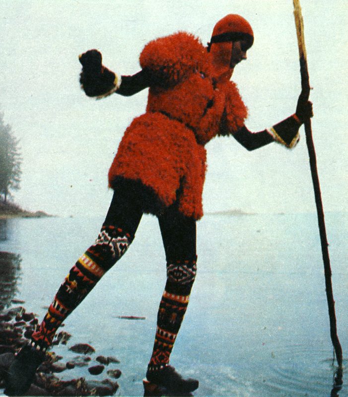 Fake fur jerkin by Jap, worn with combinations by Yves Saint Laurent and Peruvian socks from Inca