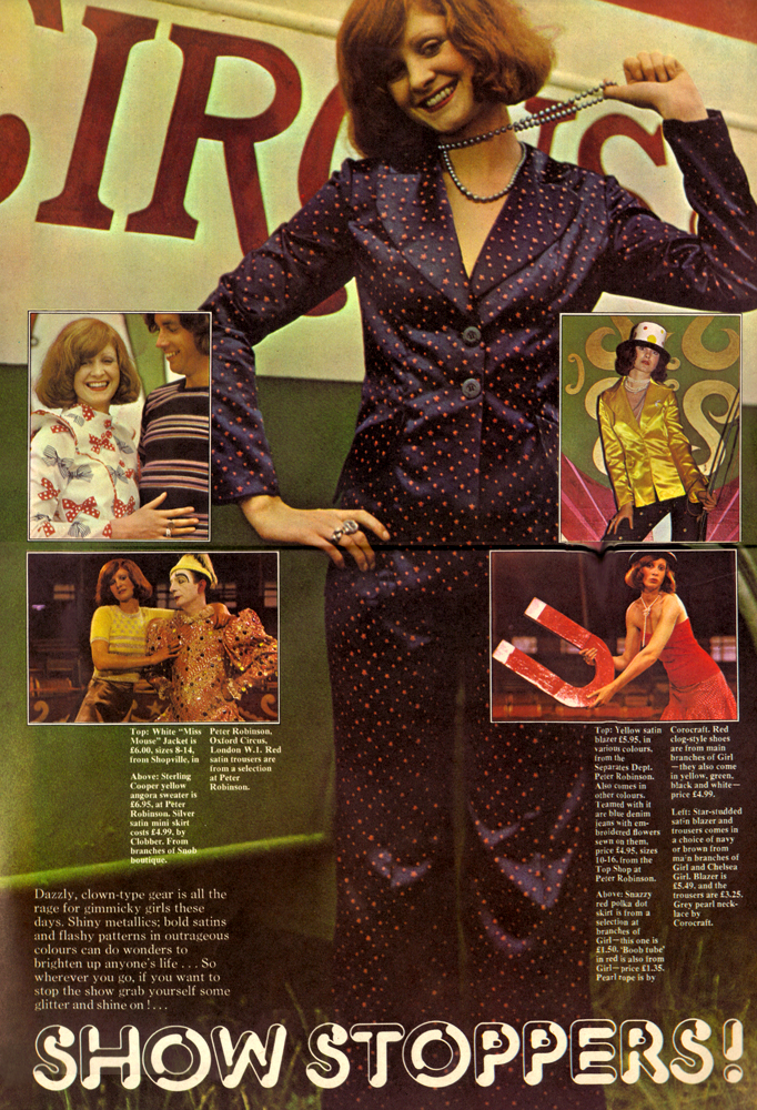 Star studded satin blazer and trousers comes in a choice of navy or brown from main branches of Girl and Chelsea Girl.