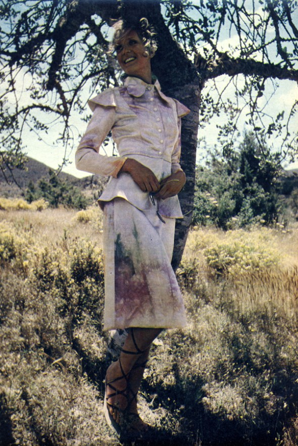 Dress by Gordon King. Specs from Biba. Sandals from Xanthe leather.