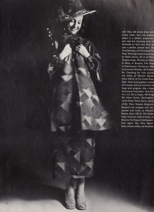 Smock and skirt by Tony Berkeley. Shoes by Pedro Garcia. Wristlet by Pablo & Delia. Hat by Malcolm Raines at The Sweet Shop.