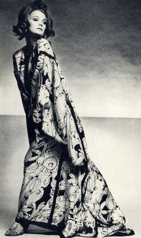 Japonica pink and ebony black rayon. By de Valesco of Tangier, about 56 gns at Simpson