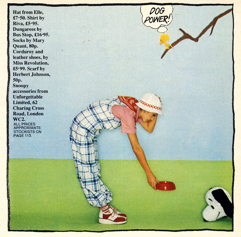 Hat from Elle. Shirt by Riva. Dungarees by Bus Stop. Corduroy and leather shoes by Miss Revolution.