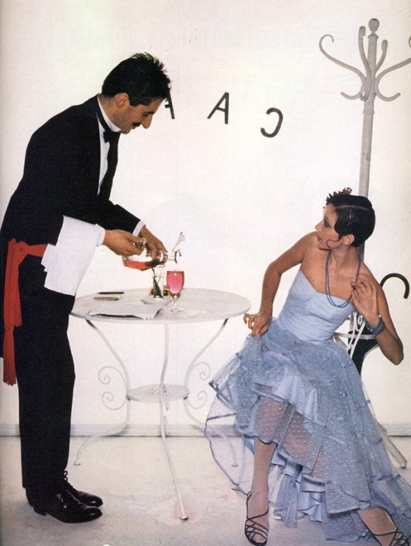 Pale blue strapless dress by Salvet. Shoes by Ivory. 