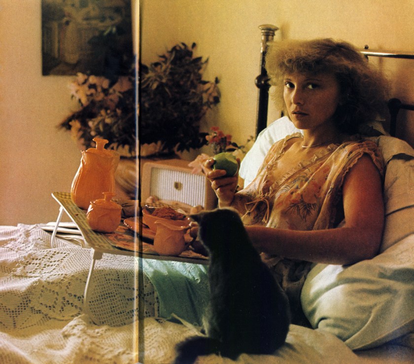 An apple a day keeps the doctor away: Eating natural food does you more good, as the experts tell you and you knew all along. Read Arabela Boxer's "Country Food", page 195. Flowered chiffon nightdress with lace, about £10, from a range at Maria's stal Vignettes at Antiquarius.