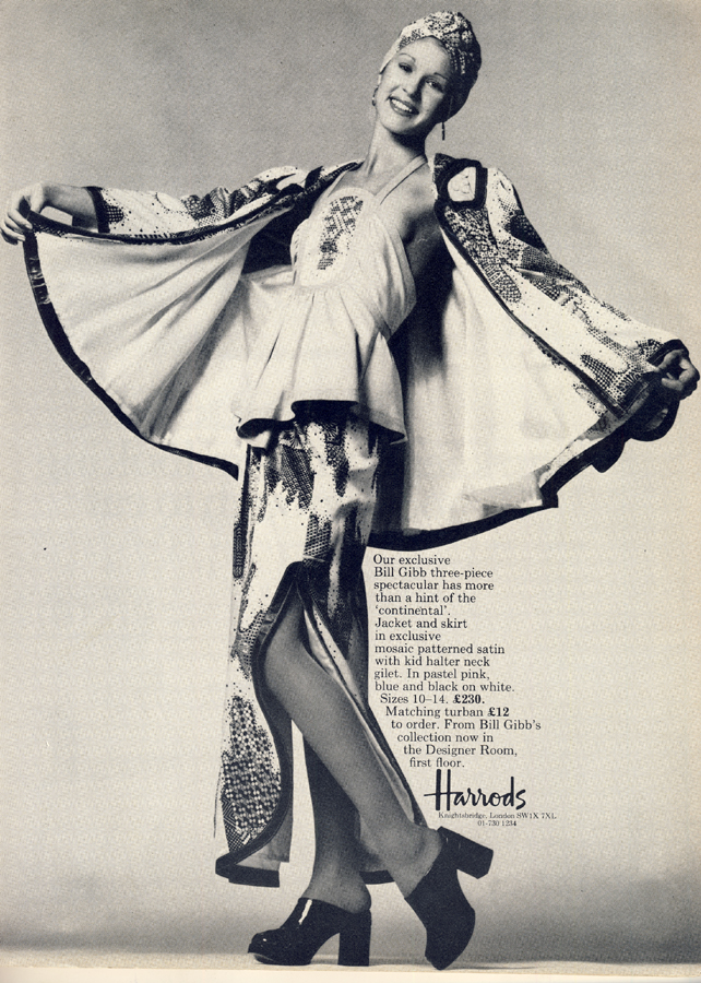 bill gibb harrods advert vogue march 1973