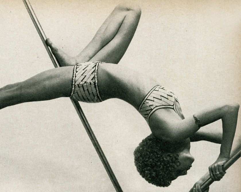 Red and navy chevrons on white. By Janet Reger.