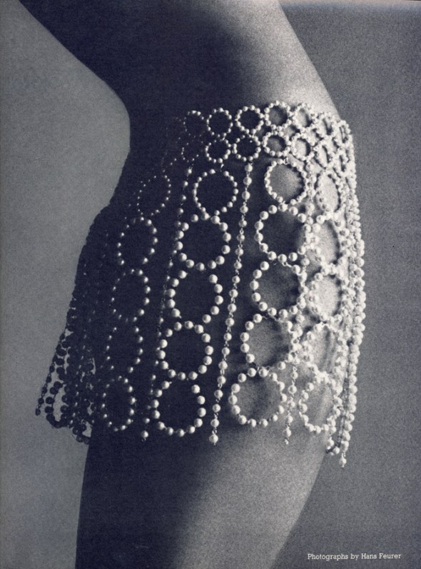 Skirted in pearls (You could slip a body-stocking on underneath, if you think it necessary). Swinging big and little circles, separate strings, by Felicity Bosanquet, to order from Marrian McDonnell.