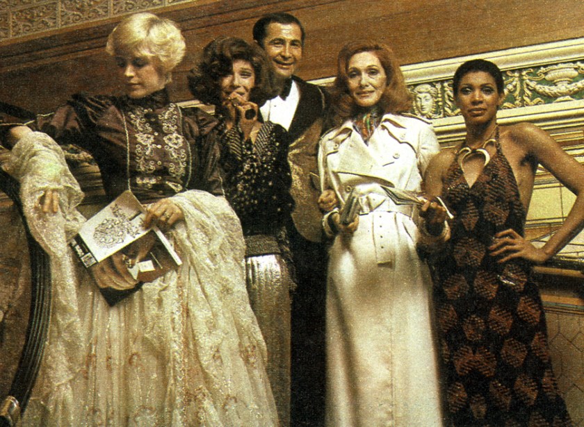 At Ricci Burns: Marianne Faithfull, Fenella Fielding, Ricci Burns, Sian Phillips, Brenda Arnaud. Ricci started in hairdressing at the age of 15, worked for Vidal Sassoon for ten years and opened his own salon in the King's Road five years ago. Now has a second salon in George Street, and did have one in Marrakesh "until the coup, darling". 