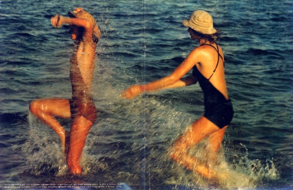 Swimsuits by Wiki at Bellino. Denim hat at Herbert Johnson. Beige coton hat by Edward Mann.