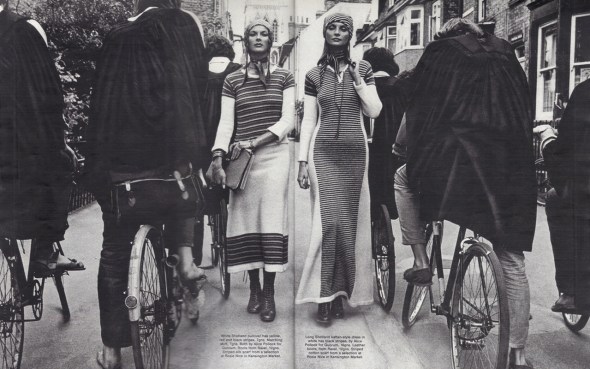 Both knitted outfits by Alice Pollock for Quorum. Boots by Ravel. Scarves by Rosie Nice at Kensington Market.