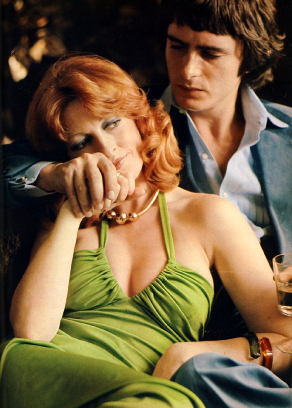 Often the best parties are just for two, so make it an evening to remember. Jenny gets star treatment from Martin Potter, a Shakespearian actor whose sensational looks are making him new audiences. His ideal party: "There'd be just the two of us and it would last a month. We'd hide out in a mountain retreat. Heavy snowfalls would cut us completely off from the rest of the world. And if the telephone packed up, even better." Jenny looks the part in a slink of a dress from Polly Peck, £12-35. Heavy gilt choker and perspex bangle from Adrien Mann. 