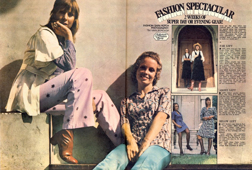 Left: Satin wrap top. Voile shirt worn underneath. Crepe trousers. Right: Cotton top. Satin trousers. All from Crowthers.