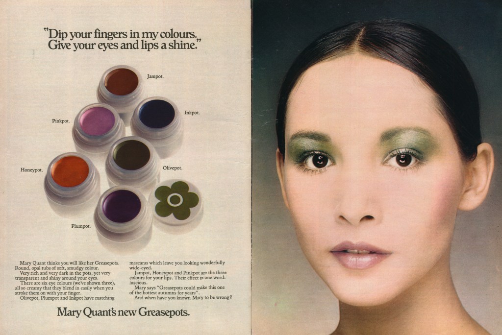Advert for Mary Quant greasepot cosmetics.